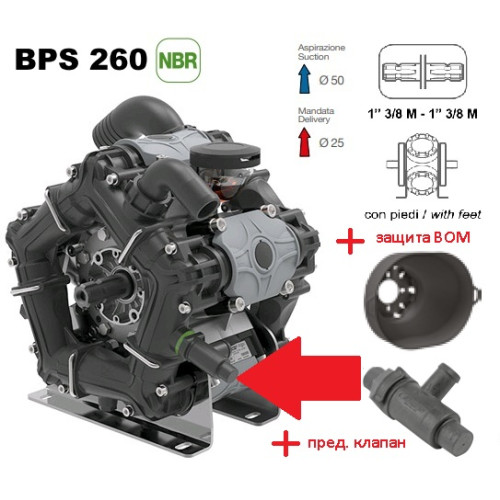 Насос мембранный Comet® серия ВPS260; пред.клапан/защита ВОМ; (249 л/мин; 20 бар); вал ВОМ 13/8