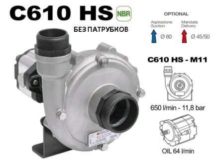 Насос центробежный Comet® серия C610HS-M11(нерж.) с гидромотором (655 л/мин; 11,8 бар) без патрубков
