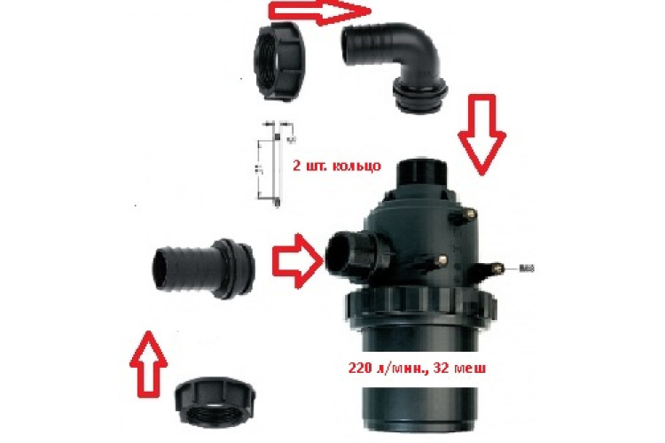 Фильтр всасывающий (серия 316) 220 л/мин, 32 меш вход: d=50 mm.(прям.);вых.d=50 mm.(90 гр.)