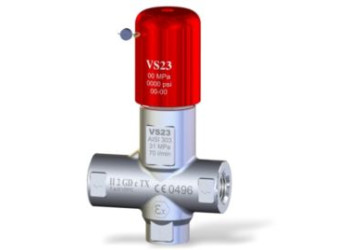 Клапан предохранительный VS 23-280-200° - PED вход 1/2 г. 70 л/мин 280 бар нерж.сталь Aisi 303