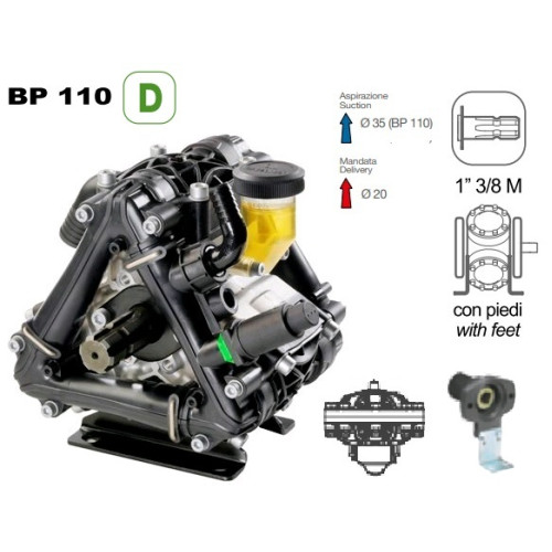 Насос мембранный Comet® серия ВP110 D (110 л/мин; 20 бар); гидрокомпенсатор; фланец под гидромотор