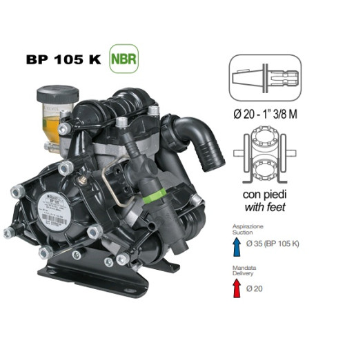 Насос мембранный Comet® серия ВP105 (104 л/мин; 20 бар); вал d20 гладкий/шпонка - ВОМ 13/8