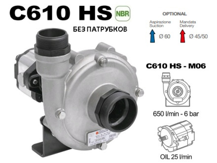Насос центробежный Comet® серия C610HS-M06(нерж.) с гидромотором (655 л/мин; 6 бар) без патрубков