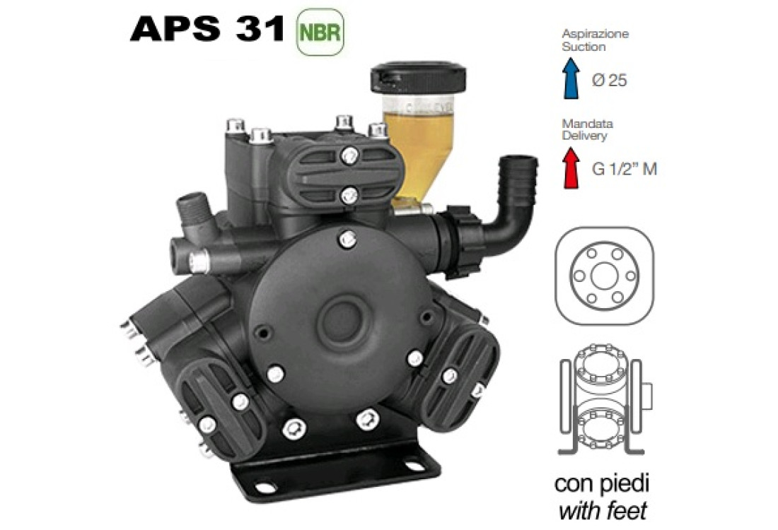 Насос мембранный Comet® серия APS 31 (25 л/мин; 40 бар); элемент соединительный под 6 болтов Насос мембранный Comet® серия APS 31 (25 л/мин; 40 бар); элемент соединительный под 6 болтов