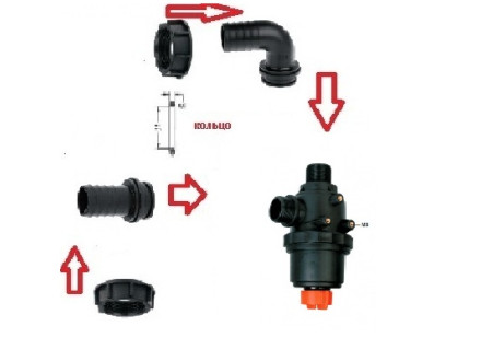 Фильтр всасывающий A314 с клапаном 150 л/мин; 32 меш;вх.:d=40 mm.(прямой)-вых.:d=40 mm.(90 гр.) удл.