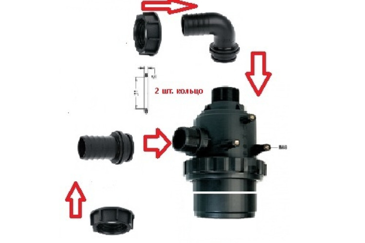 Фильтр всасывающий до 800 л/мин, 32 меш: вход d=60 mm.(прямой) - выход d=60 mm.(90 гр.) насоса BP300