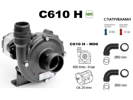 Насос центробежный Comet® серия C610H-M06 с гидромотором (655 л/мин; 6 бар) + патрубки